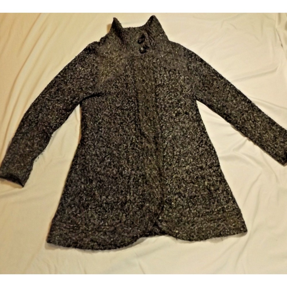 PrAna Black White Cotton Blend Knit Cardigan Sweater Mock Neck XL